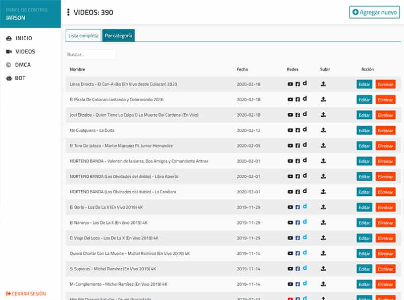 Blblioteca y administrador de videos Jarson Pro